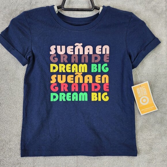 Unisex Kids Navy Shirt Short Sleeve Crew Neck Dream Big Latino Heritage Size 4T - Picture 1 of 9